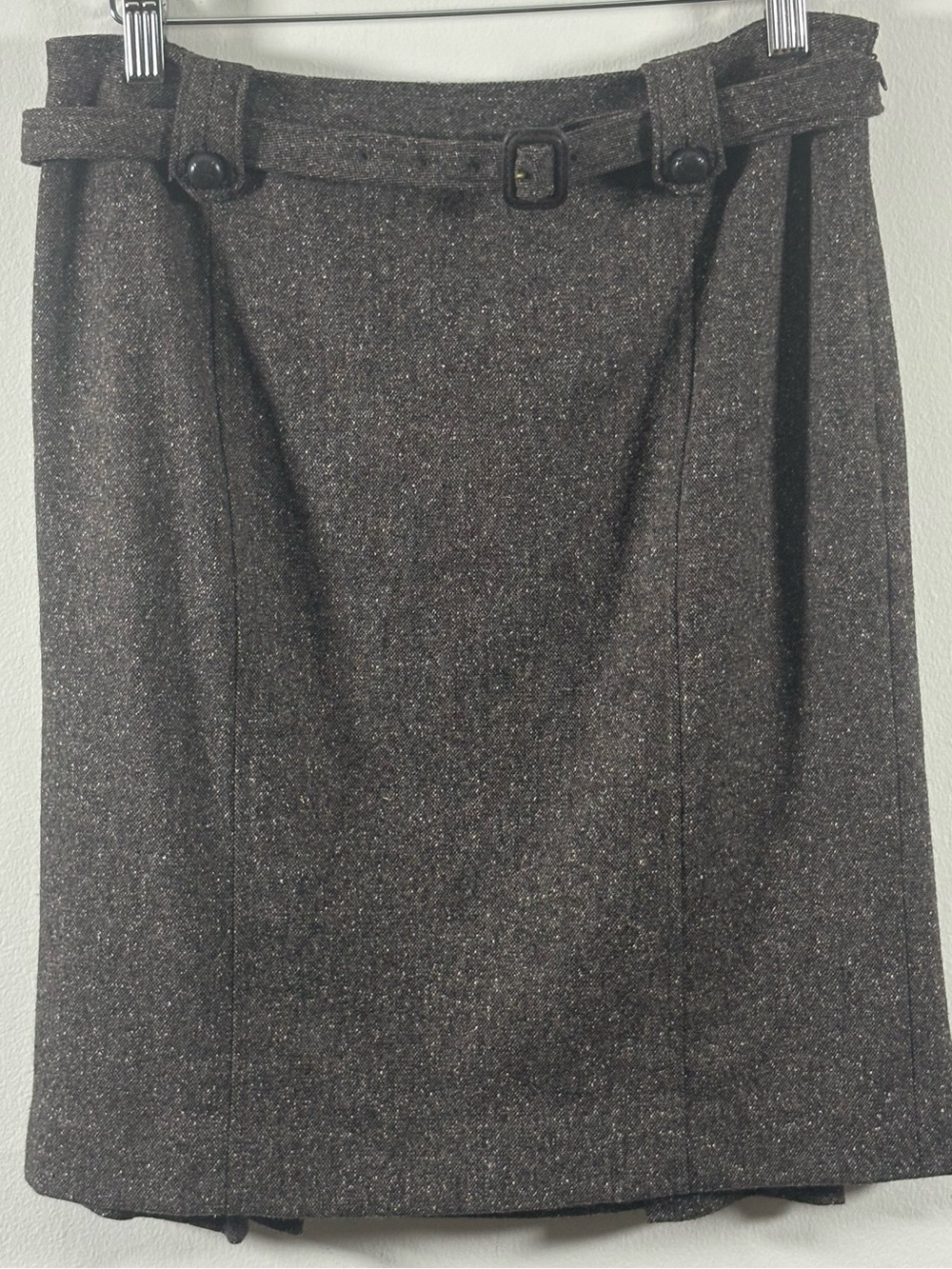 Ann Taylor Petites Wool Silk Tweed Belted Pencil Skirt Brown 4P